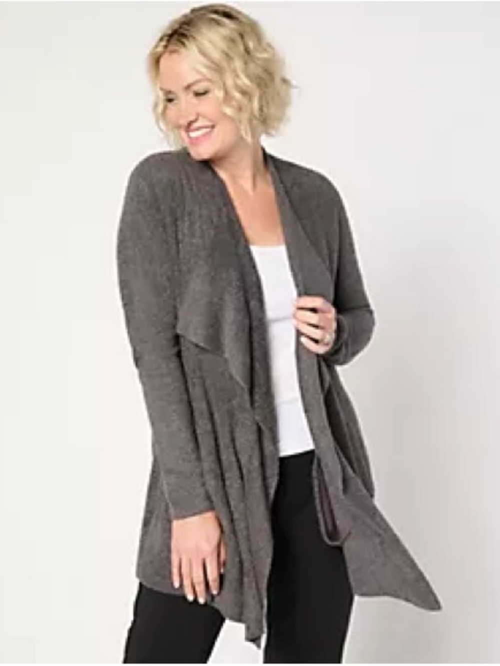 Barefoot Dreams Regular CozyChic Lite Ribbed Island Wrap Cardigan in Carbon